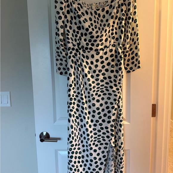 Reformation Green Polka Dot Square-Neck Midi Dress - Picture 2 of 6